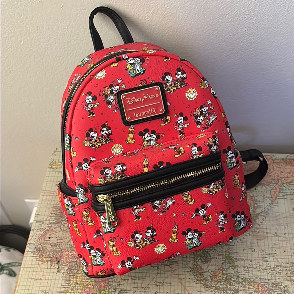 Loungefly Disney Parks Red Backpack with Gold Details